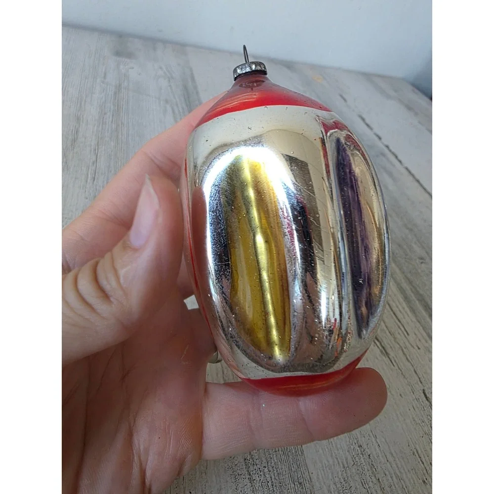 Antique indent teardrop ornament Xmas red rainbow tree